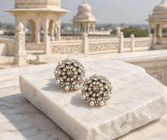 Kundan and Pearl Stud Earrings