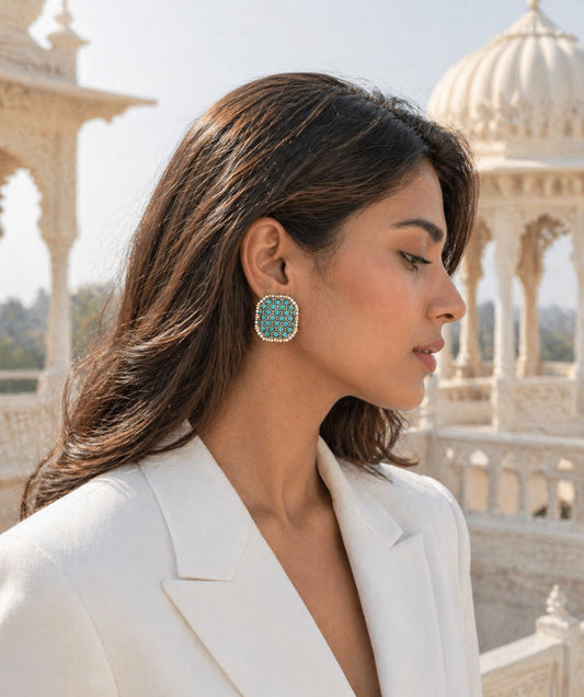 Turquoise Kundan Studs
